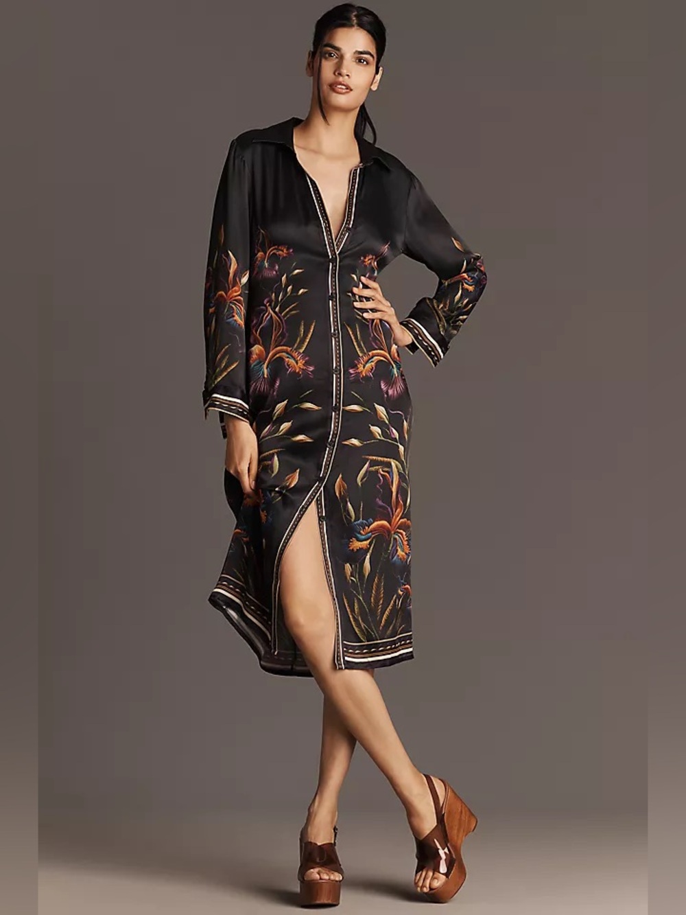 Anthropologie BLNK London Ferlina Long Sleeve Midi Shift Dress Small Floral